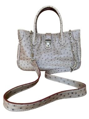 Dooney & Bourke Ostrich Leather Satchel Taupe Chain Strap Bag